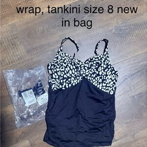Lands end Wrap Front Tankini Top - Leopard Print